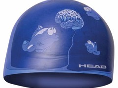 Шапочка для плавания HEAD SILICONE SKETCH силиконовая, для тренировок голубая с мозгами