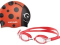 Комплект для плавания очки HEAD METEOR и шапочка, для детей красный